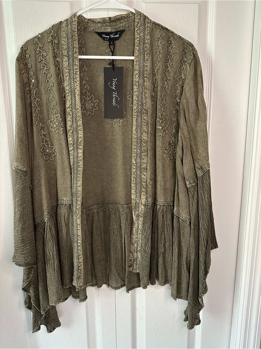 Young Threads Embroidered Gravel Open-Front Kimono